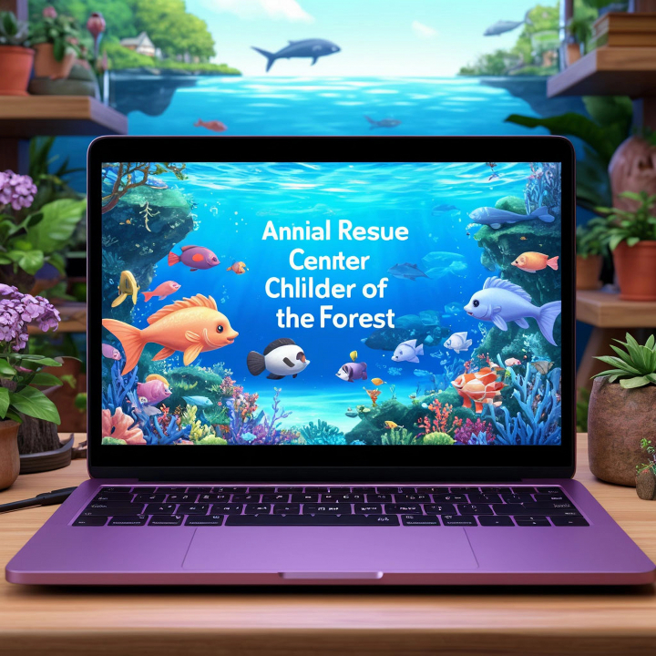 Ноутбук, красиво, надпись: Animal Rescue center Children of the sea and the Forest 1