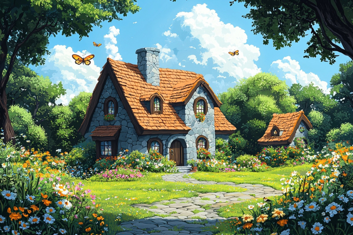 Сказочные лесные домики, нейросеть, арты