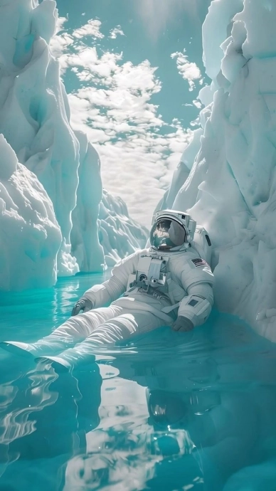 Нейро космонавт, лежит в холодной ледяной воде